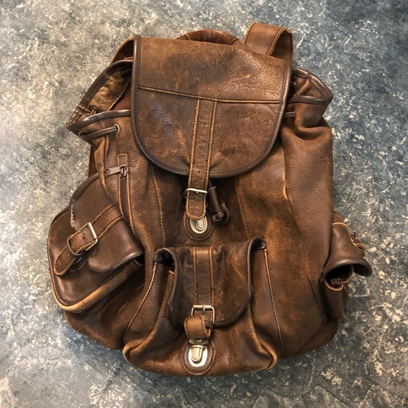 distressed leather backpack